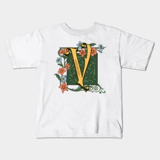 Art Nouveau Letter V, Ornamental Letter V, Art Deco Kids T-Shirt